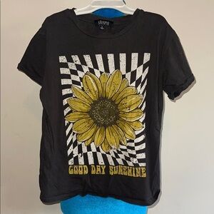 Kids Black T-Shirt with Sunflower Design